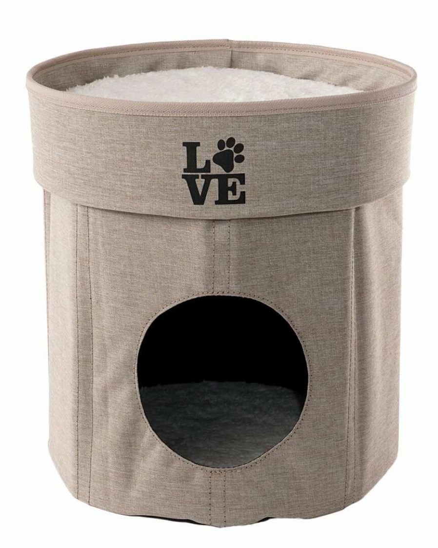 Pet Supplies * | Precious Tails Linen Cat Cave With Storage Home Pet Supplies